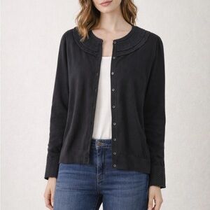 EUC Boden Black Button-Up Textured Collar Cardigan